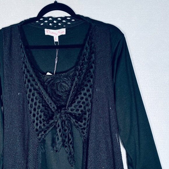 Pretty Angel Dress Womens L Black Floral Embroidered Layered Whimsy Goth Sequins - Picture 4 of 16